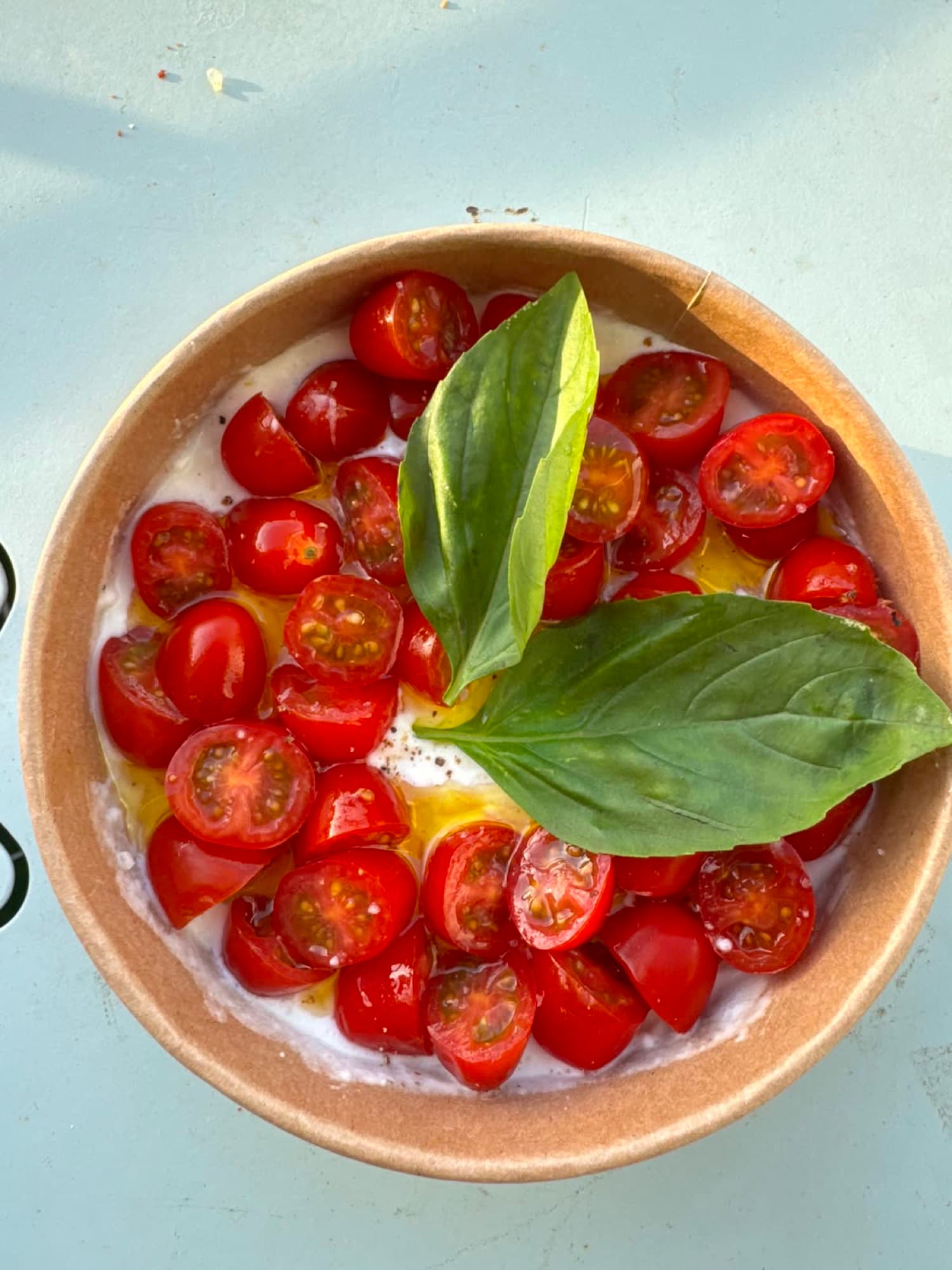 Tomates et stracciatella au basilic, sélection apéritif du catering ALL YACHT